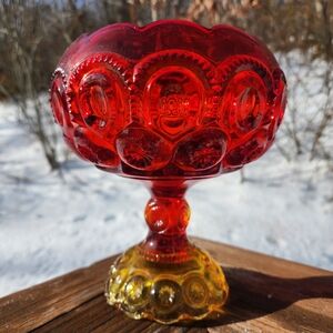 VTG LE Smith Glass amberina Moon & Stars scalloped pedestal compote YES IT GLOWS